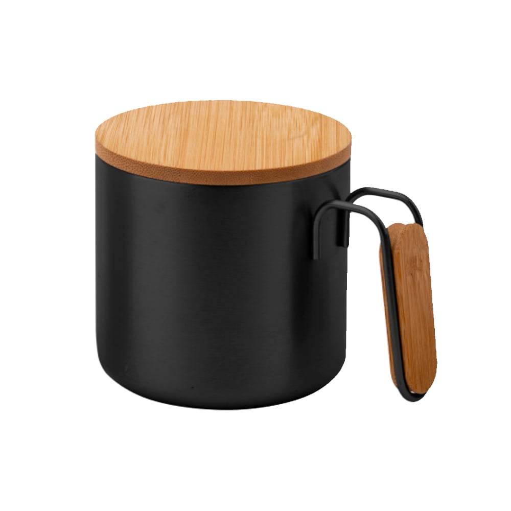 Cup Yabla, double-walled, metal, with bamboo parts, 350 ml, black