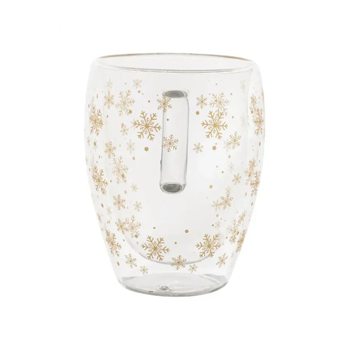 Double-wall mug More Than Gifts Snostro, snowflakes, borosilicate glass, 350 ml