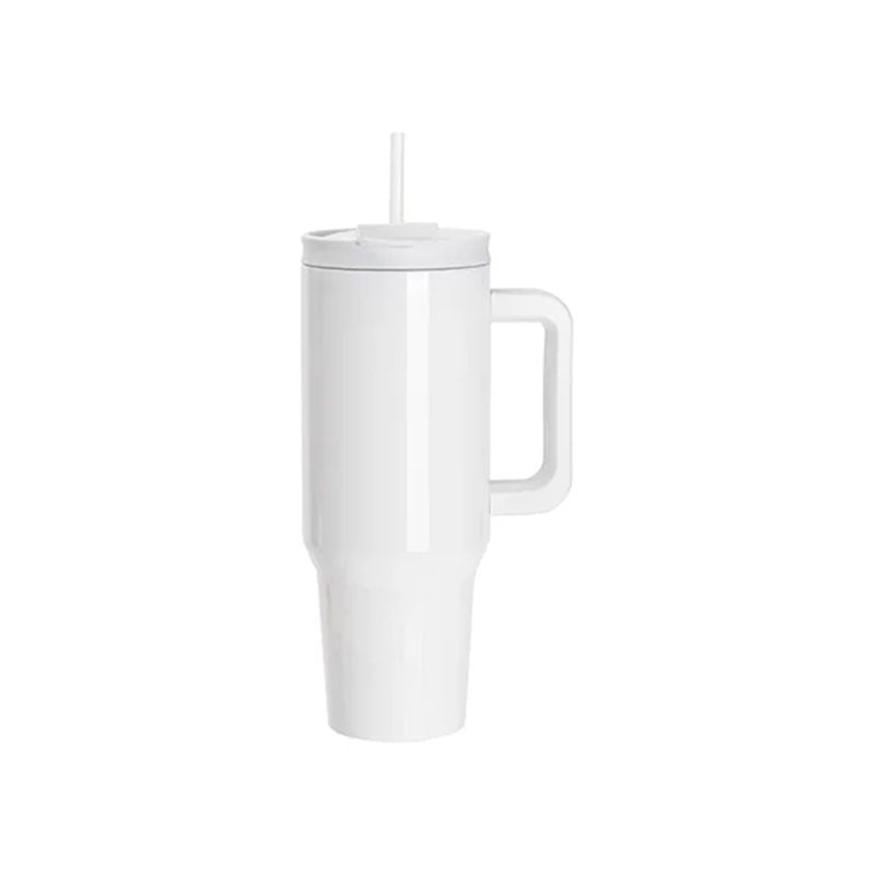 BESTSUB Mug with Handle, Straw and Lid, 1200 ml, white
