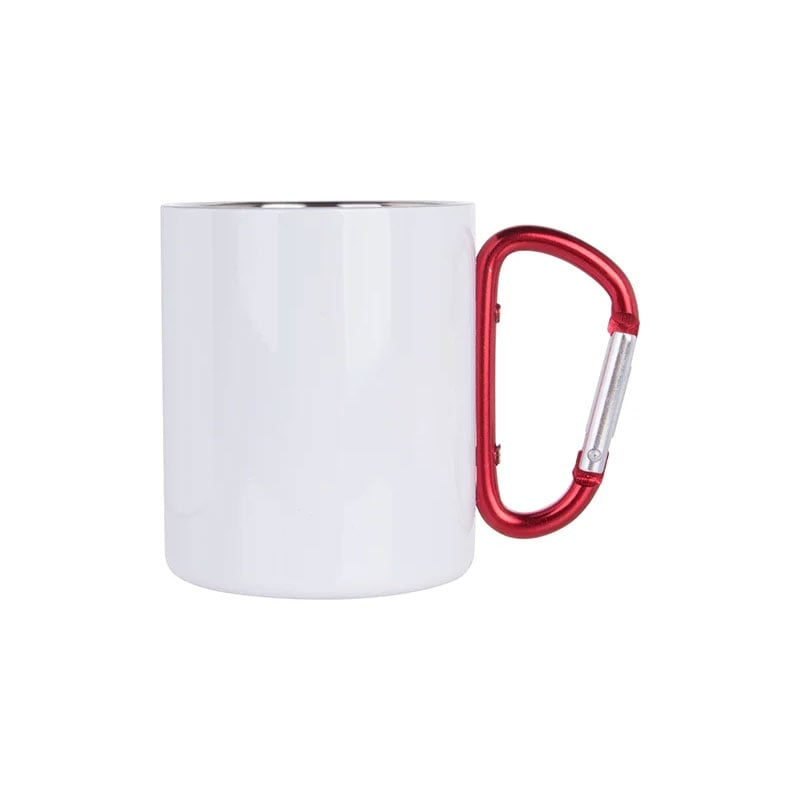 BESTSUB Mug with Red Carabiner Handle, stainless steel, 300 ml, white
