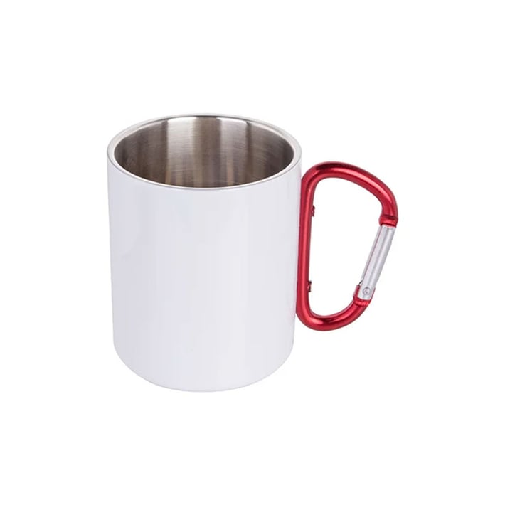 BESTSUB Чаша, с дръжка червен карабинер, инокс, 300 ml, бяла