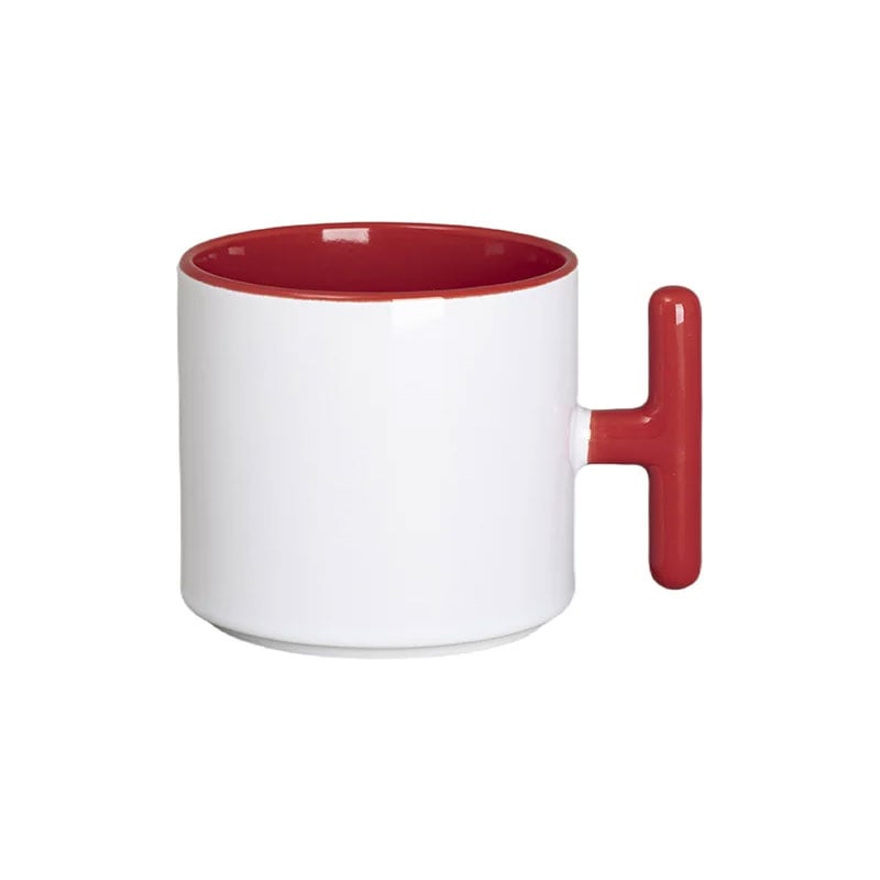 BESTSUB Ceramic Mug with T-Handle, 270 ml, white-red
