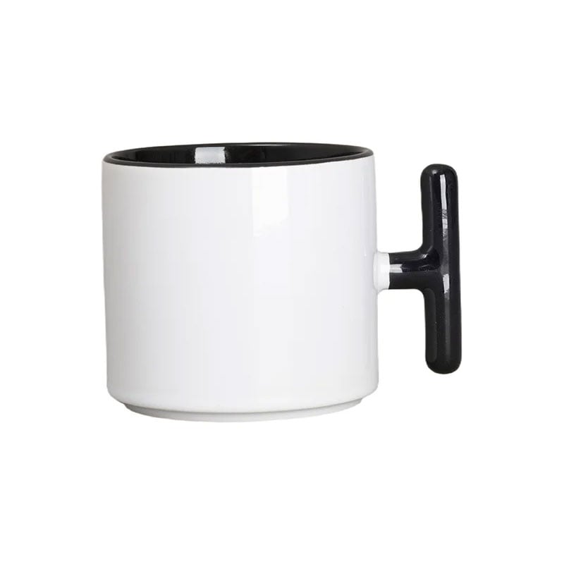 BESTSUB Ceramic Mug with T-Handle, 270 ml, white-black