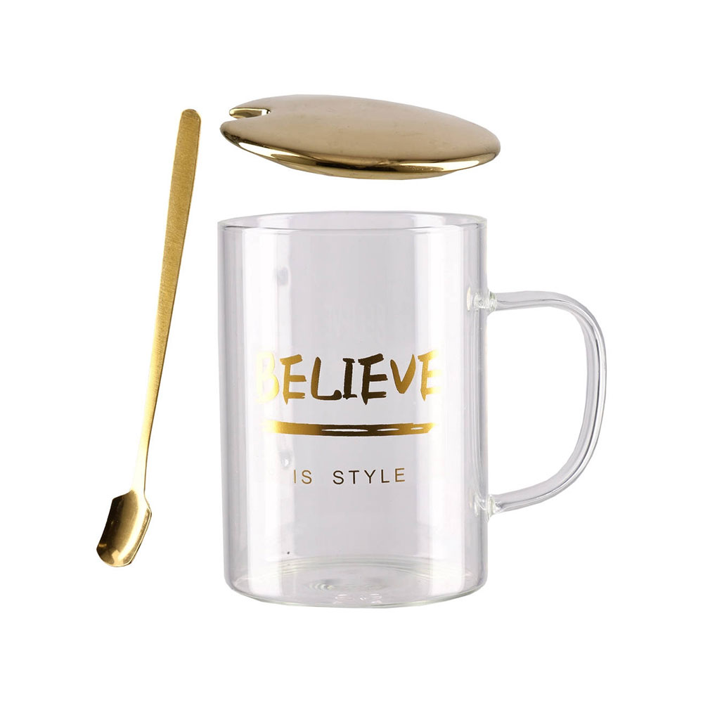 Чаша Takk Moka, Love, керамична, с капак и лъжица, златиста