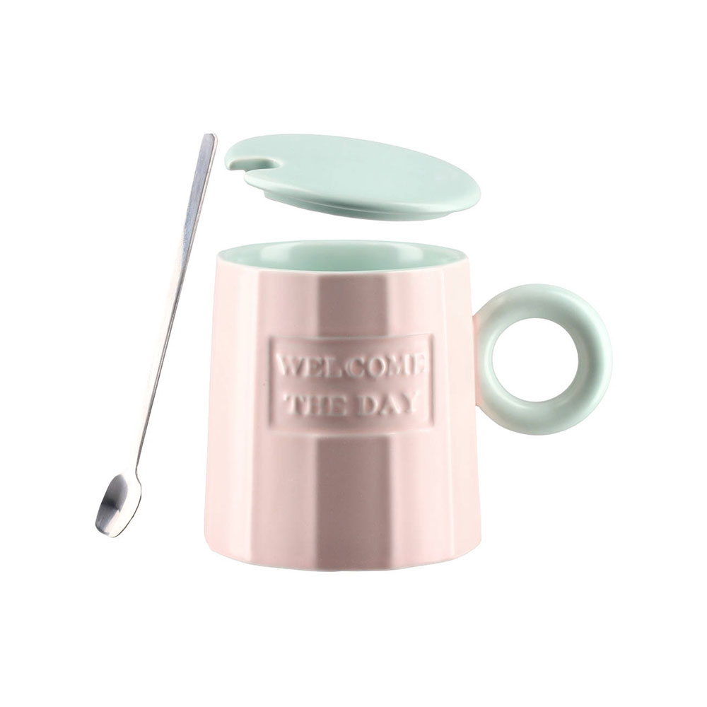 Чаша Takk Moka, Welcome, керамична, с капак и лъжица, розова