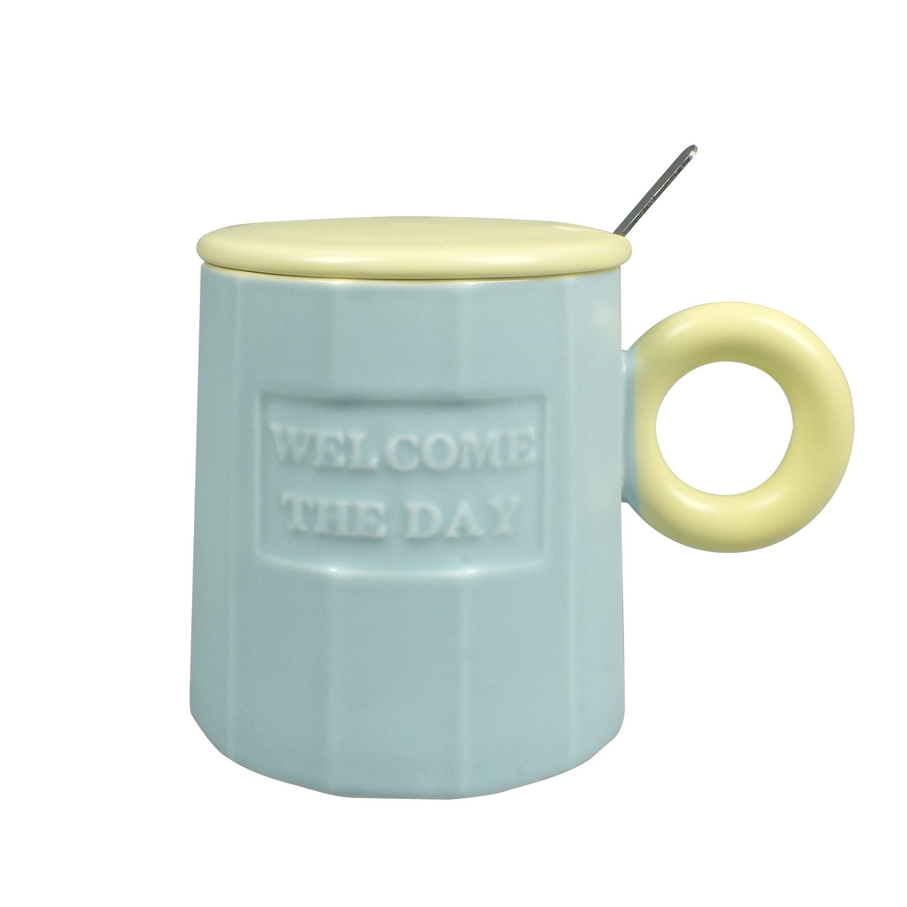 Takk Moka Mug, Welcome, ceramic, with lid and spoon, pink