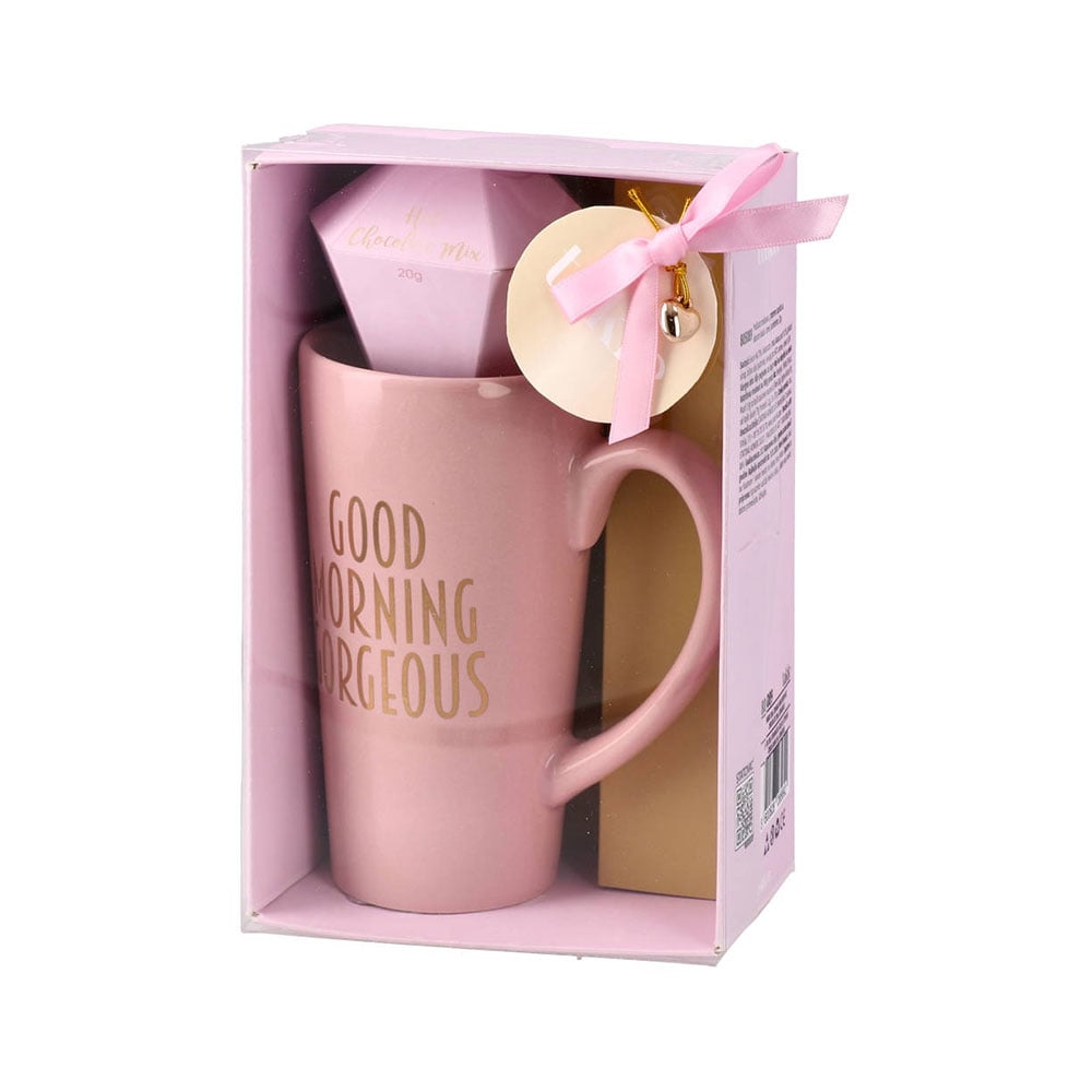 Takk Toby Mug, “Good morning”, ceramic, with chocolate, pink