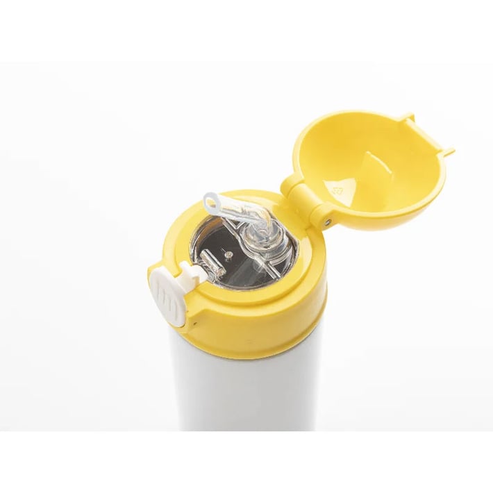 BESTSUB Бутилка, детска, с капак и сламка, 360 ml, бяло-жълта