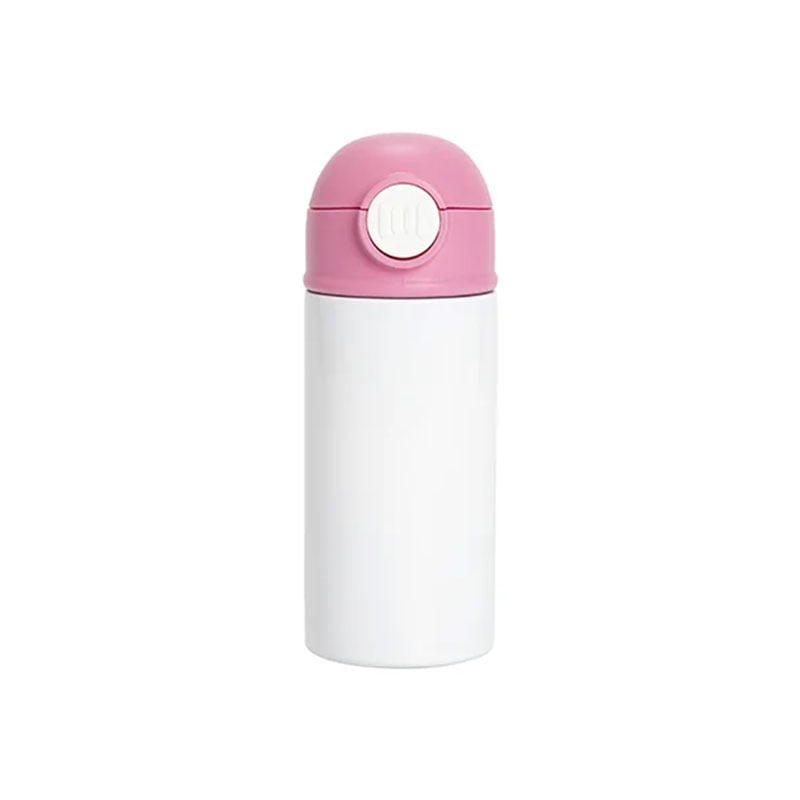 BESTSUB Kids Bottle with Lid and Straw, 360 ml, white-pink