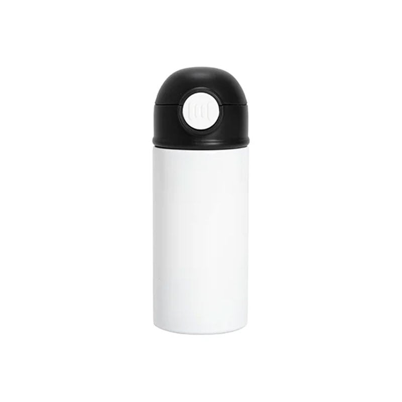 BESTSUB Kids Bottle with Lid and Straw, 360 ml, white-black
