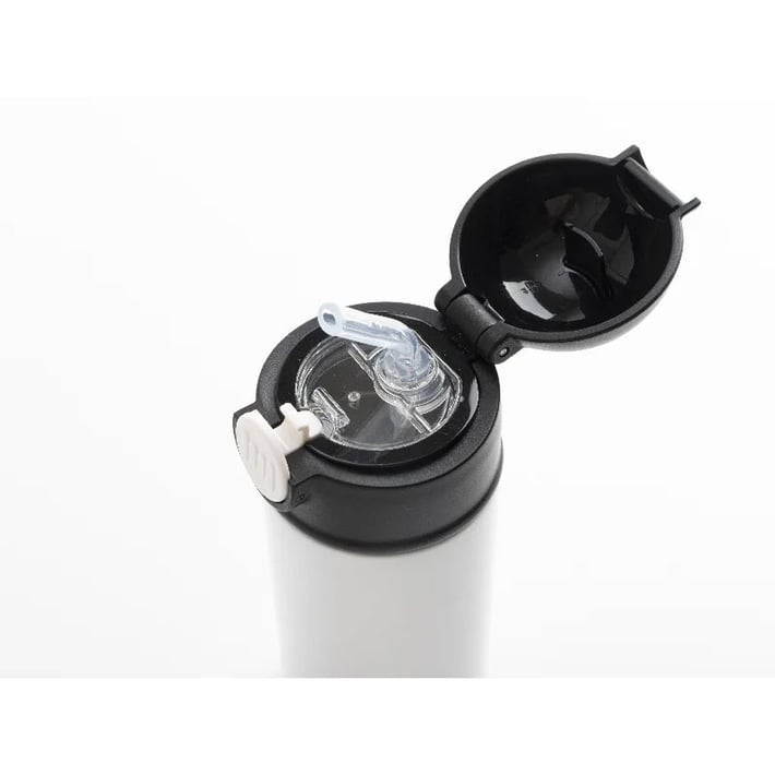 BESTSUB Бутилка, детска, с капак и сламка, 360 ml, бяло-черна