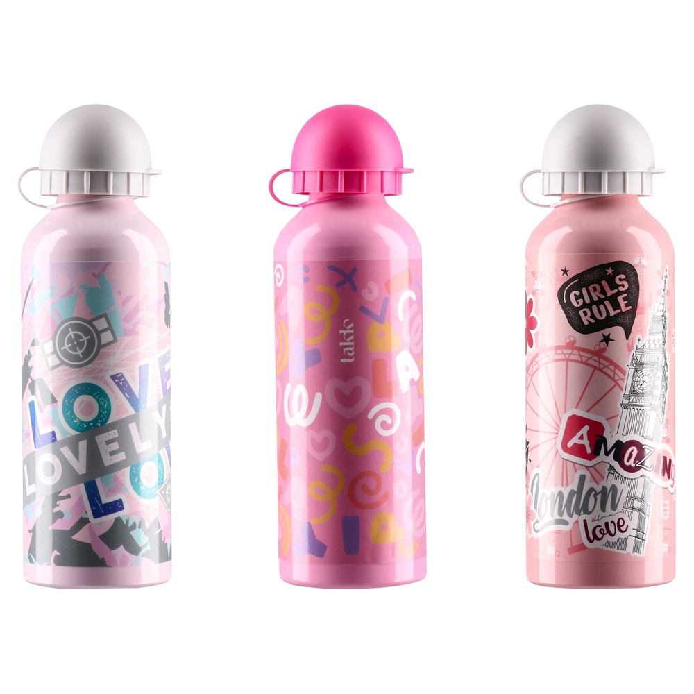 Бутилка Takk Alu Flowy, за момиче, алуминиева, 500 ml, асорти, 1 брой