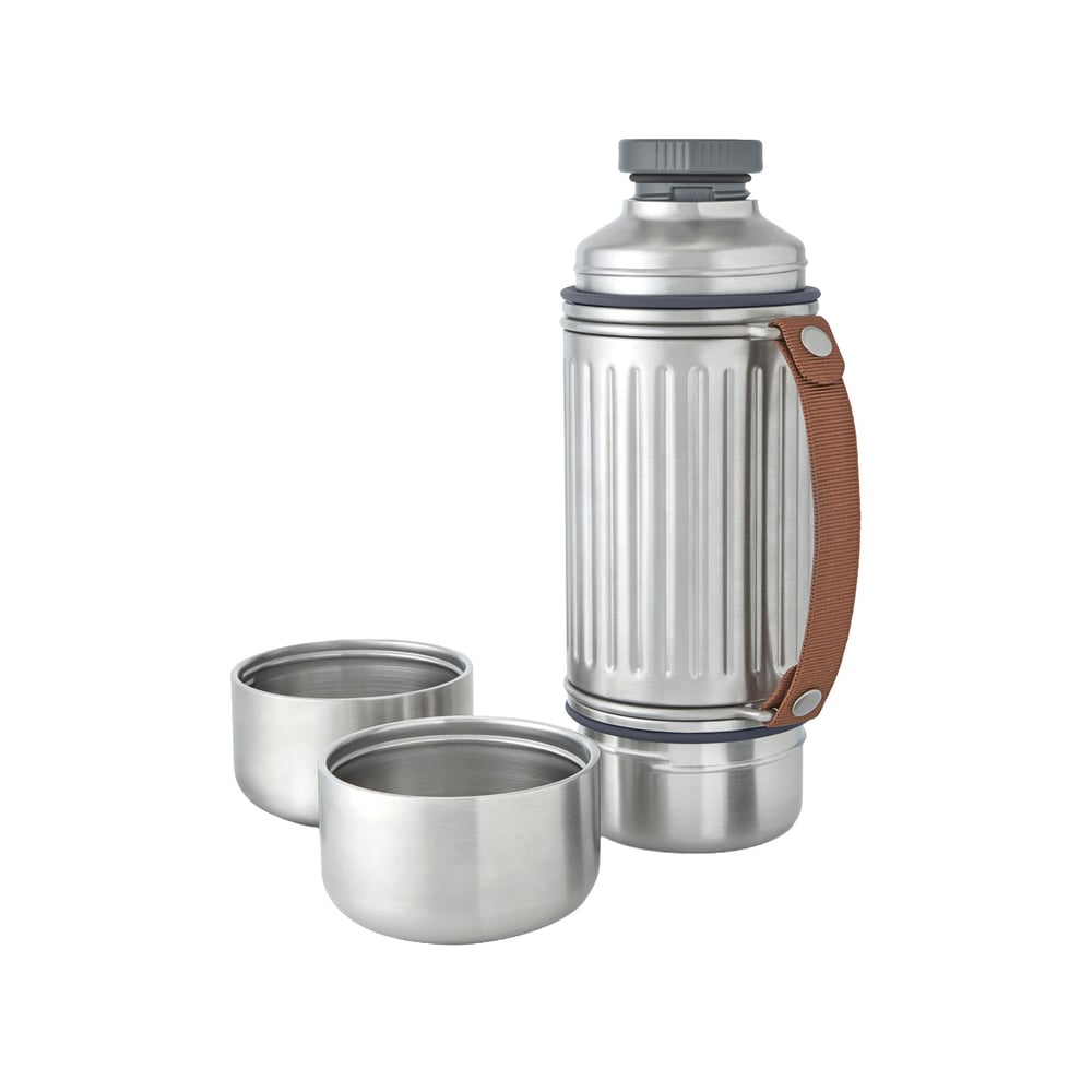 Black+Blum Explorer Thermos, with 2 cups and handle, 1 L, stainless steel