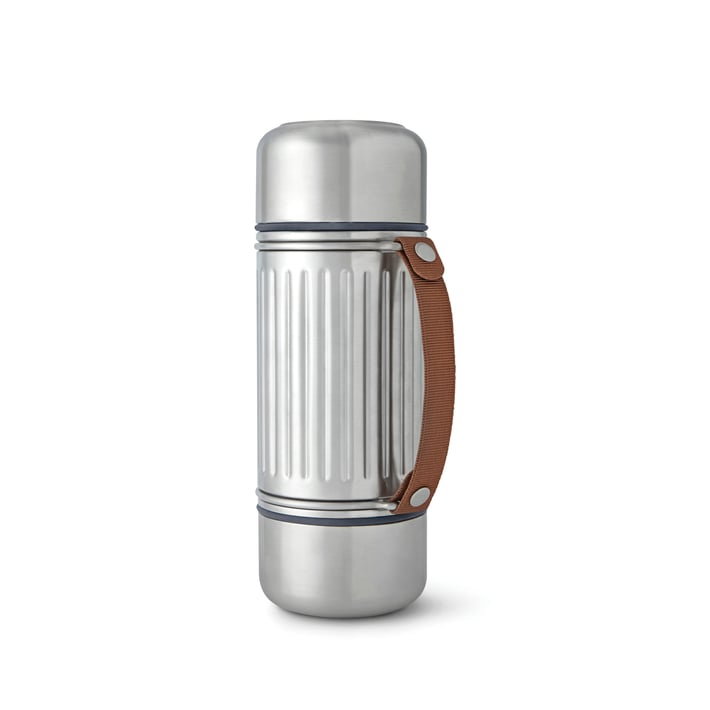 Black+Blum Explorer Thermos, with 2 cups and handle, 1 L, stainless steel