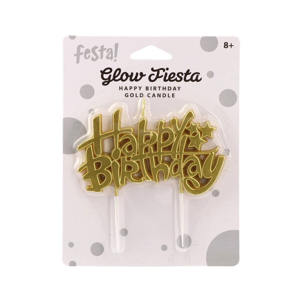 Свещ за торта Festa, Happy Birthday, златиста