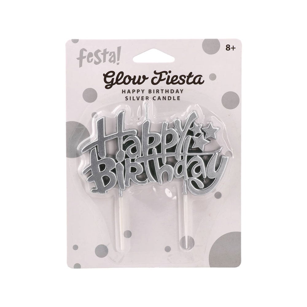 Festa Cake Candle, Happy Birthday, silver