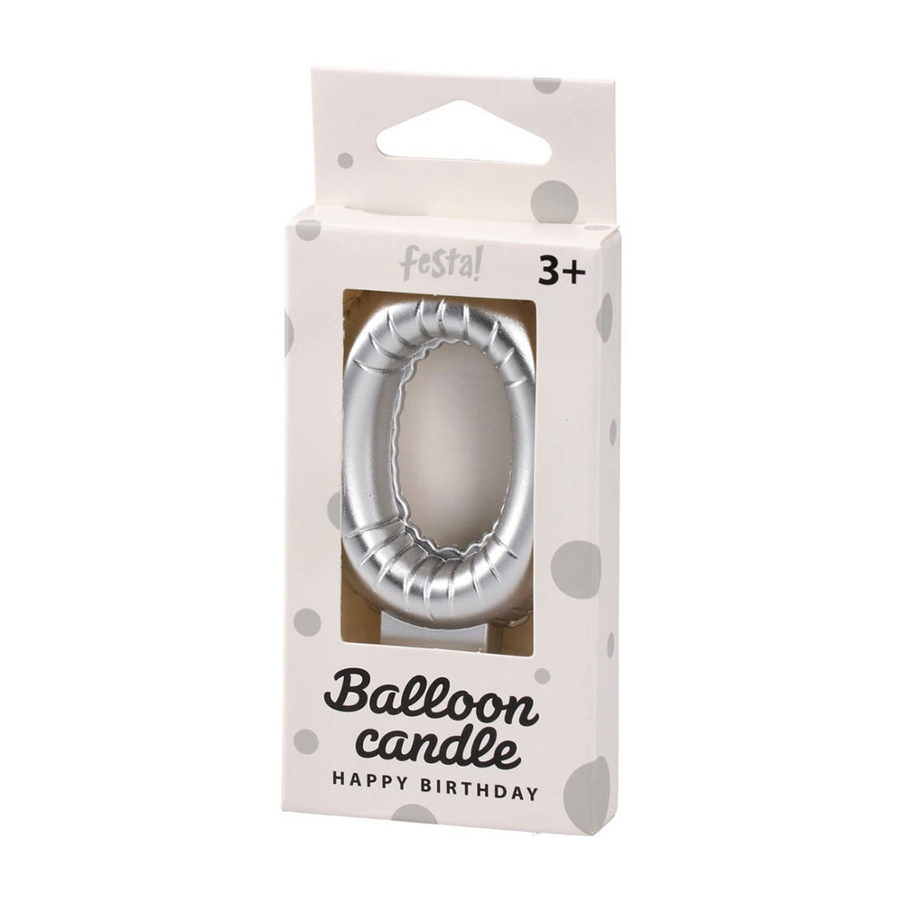 Свещ за торта Festa, цифра 0, сребриста