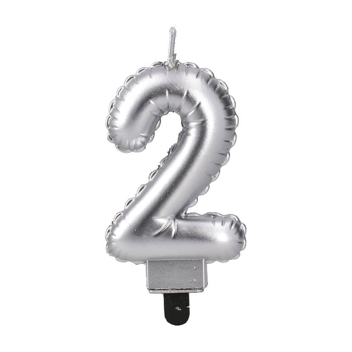 Свещ за торта Festa, цифра 2, сребриста