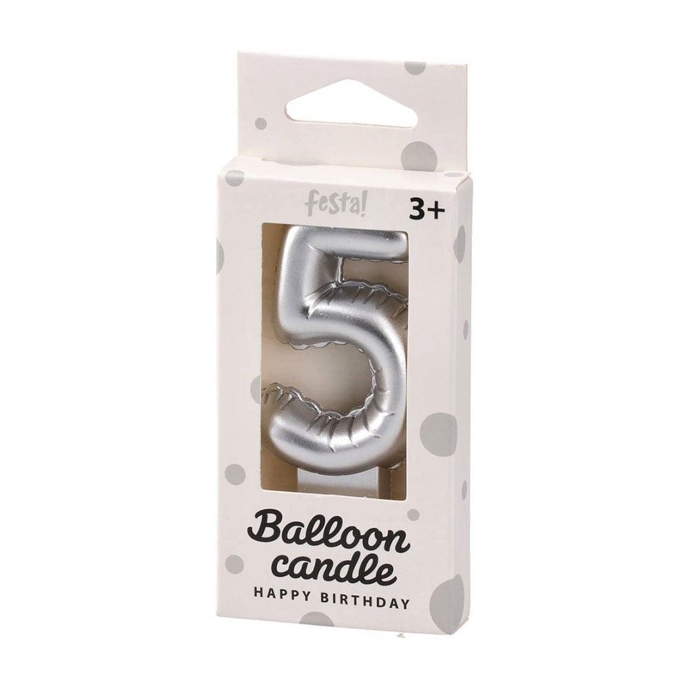 Festa Cake Candle, number 5, silver