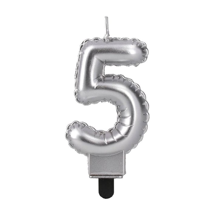 Свещ за торта Festa, цифра 5, сребриста