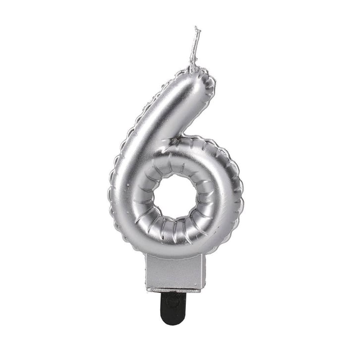 Свещ за торта Festa, цифра 6, сребриста