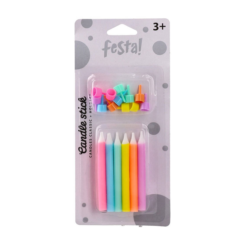 Свещи за торта Festa, пастелни цветове, 12 броя