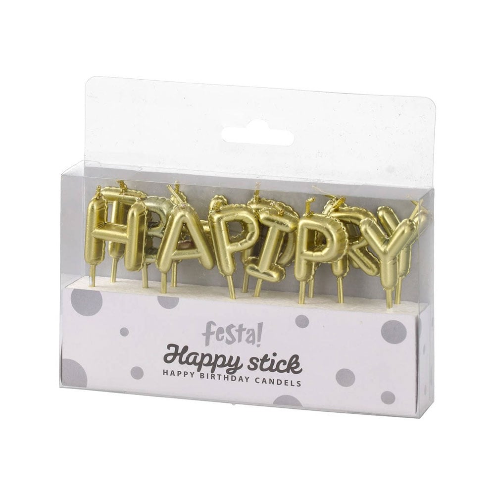Festa Birthday Candles, Happy Birthday, gold