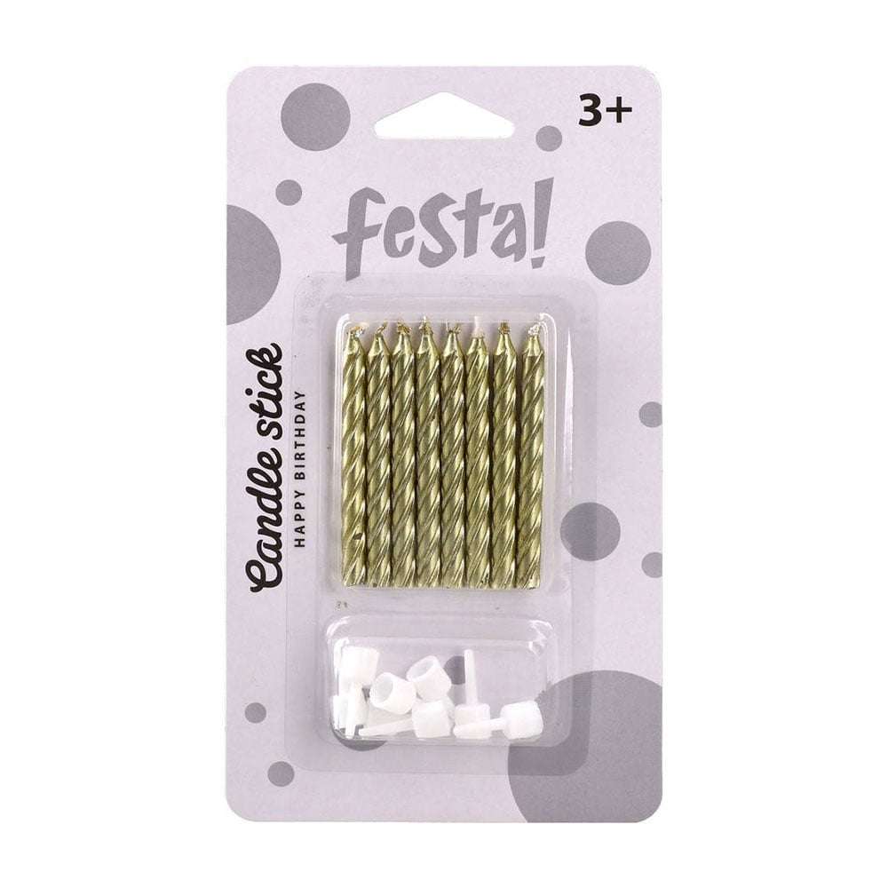 Festa Cake Candles, classic, gold, 8 pcs