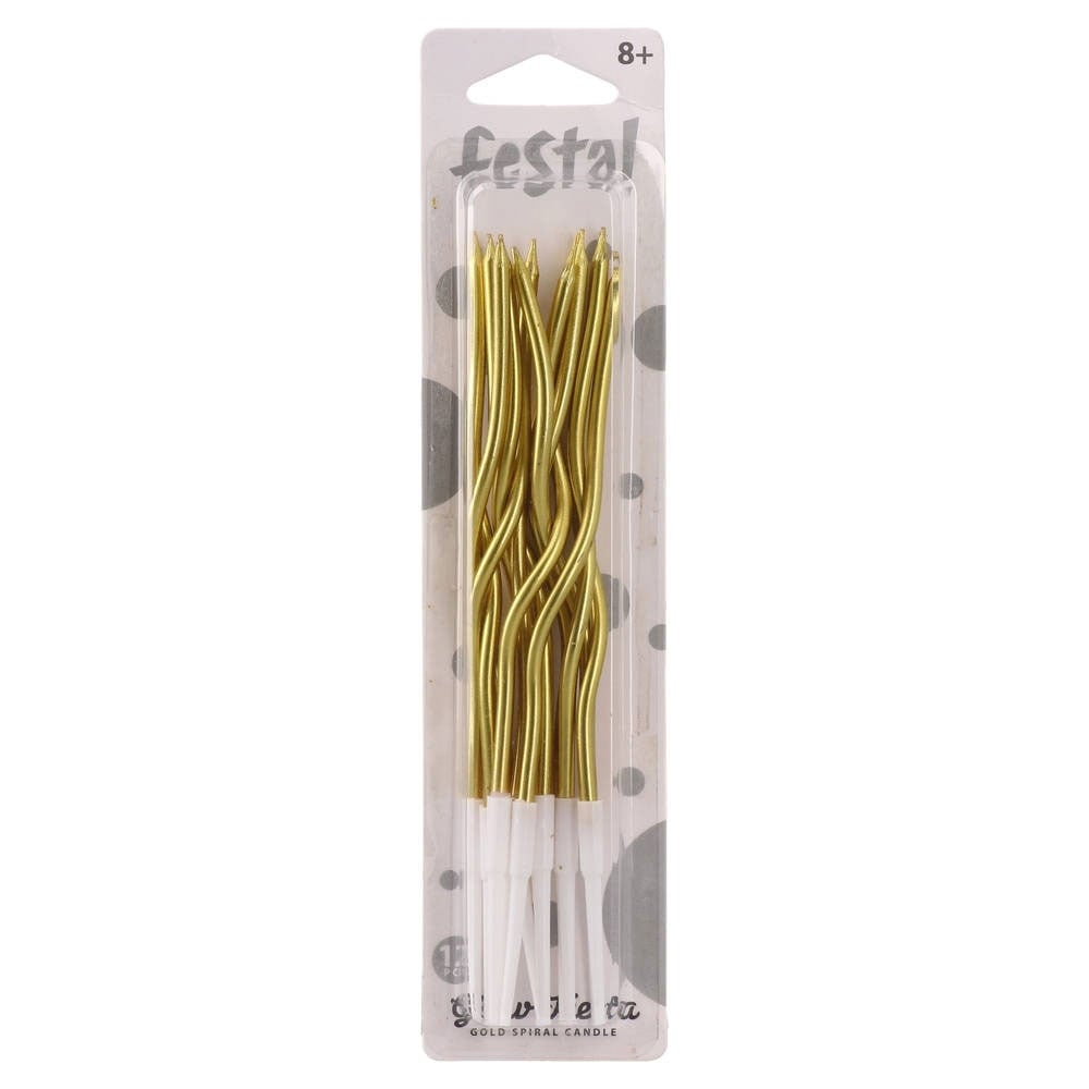 Festa Cake Candles, spiral, gold, 12 pcs