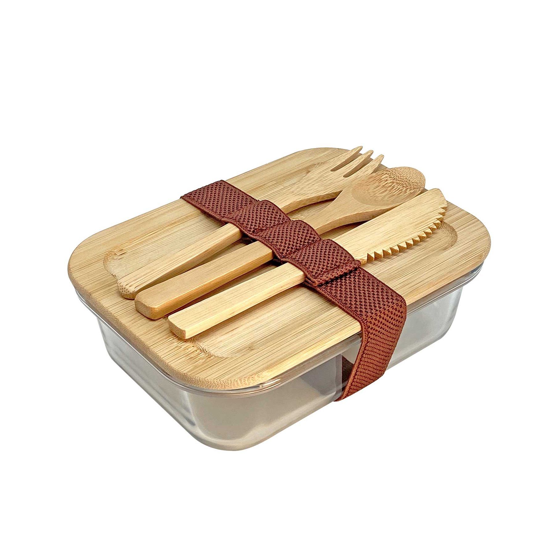 Nature Food container, glass, with cutlery included, 17.2 x 12.5 x 6 cm, 700 ml