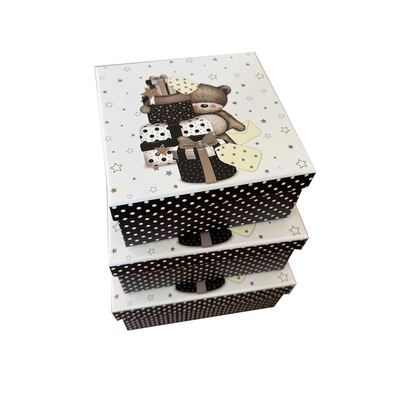 Gift Box, teddy bears, black and white, 3 pieces
