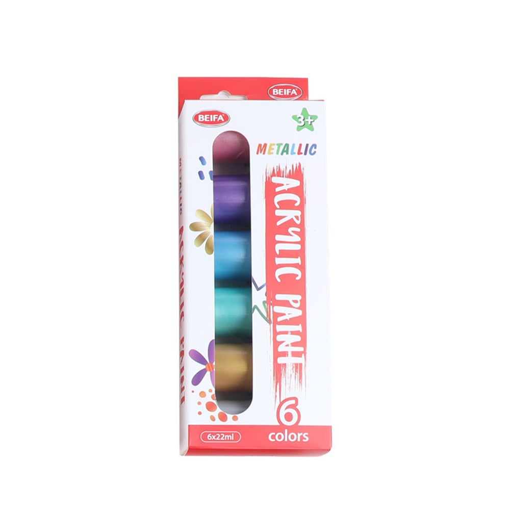 BEIFA DD112-B401 PAINTS ACRYLIC METALLIC 6 COLORS X 22ML