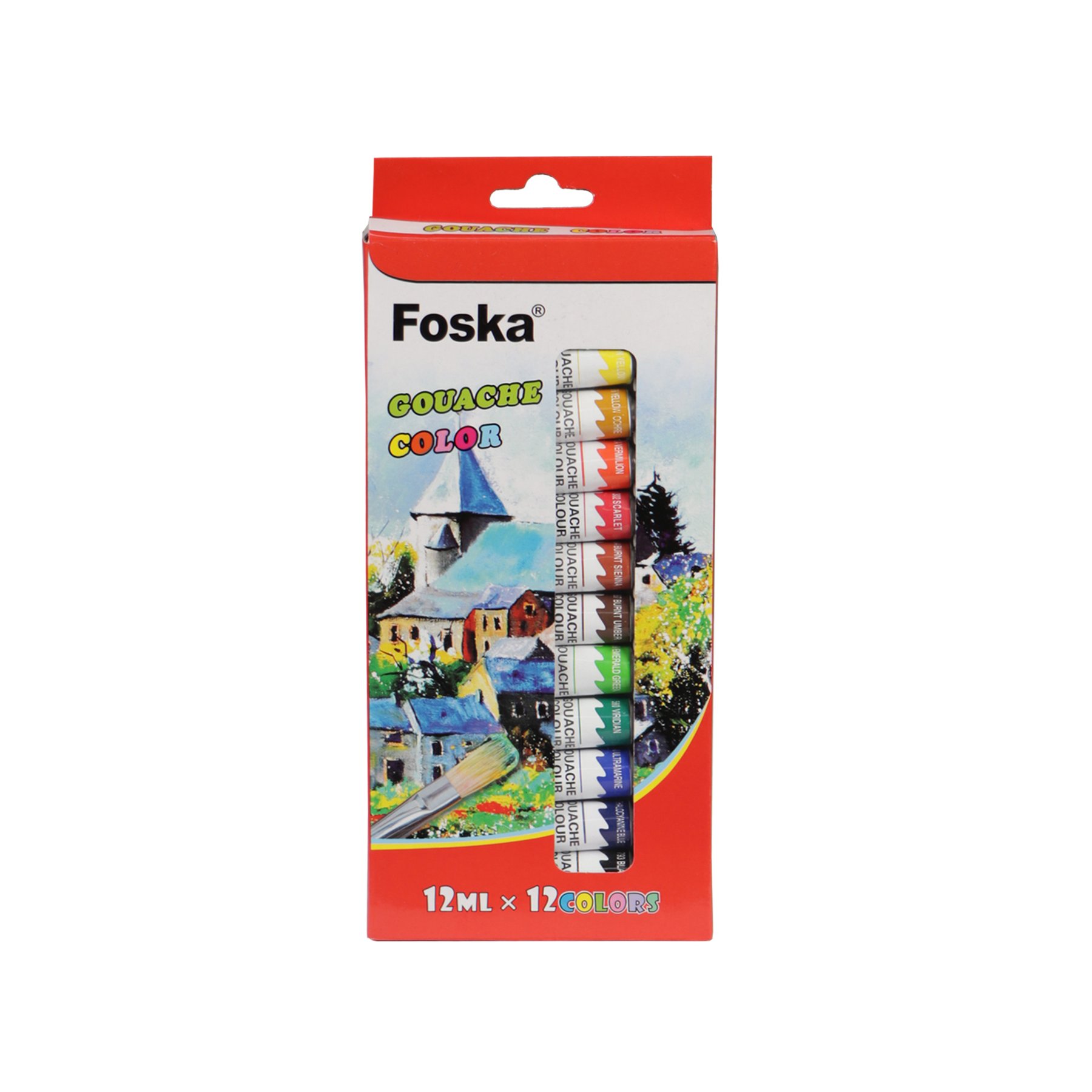 Foska Tempera paints, professional, tubes, 12 ml, 12 colors