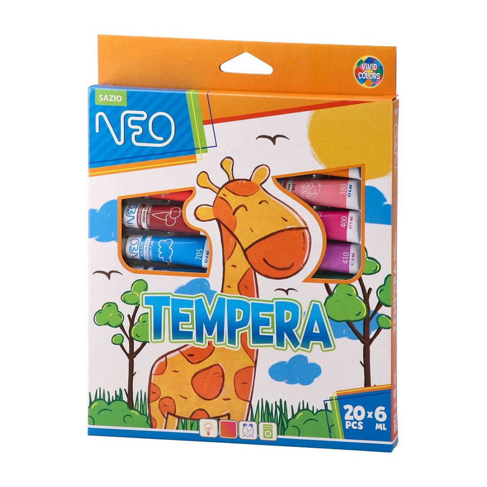 Sazio Fantasy Tempera Paints, tubes 6 ml, 20 colours