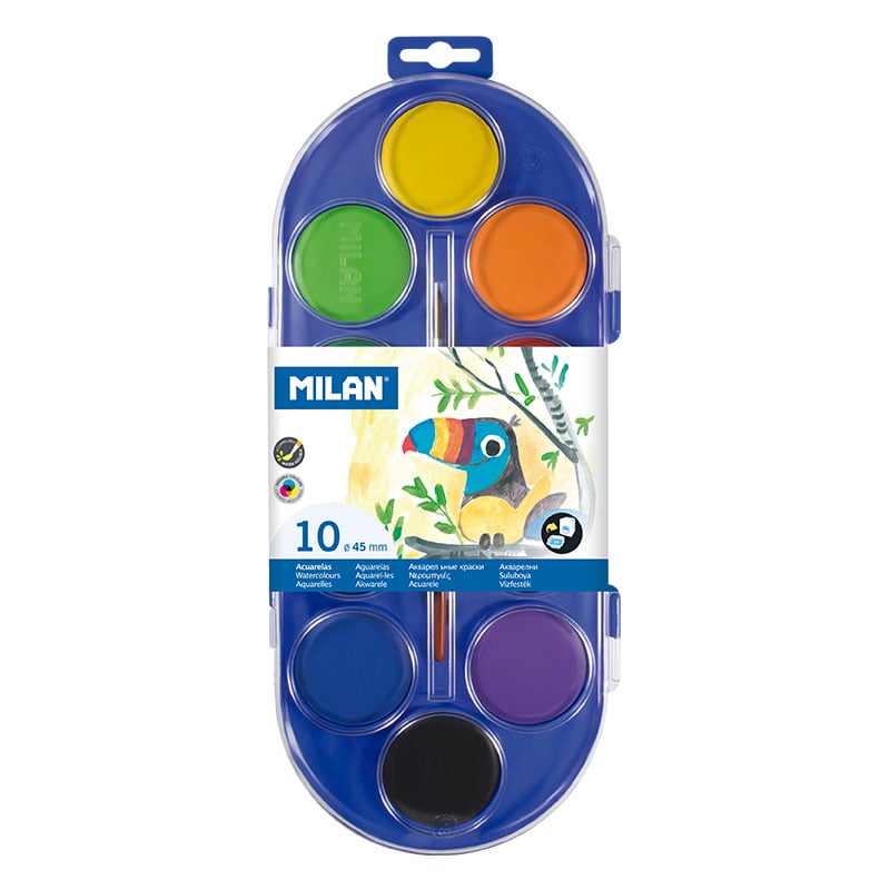 Milan Watercolors, 45 mm, 10 colors, with brush included