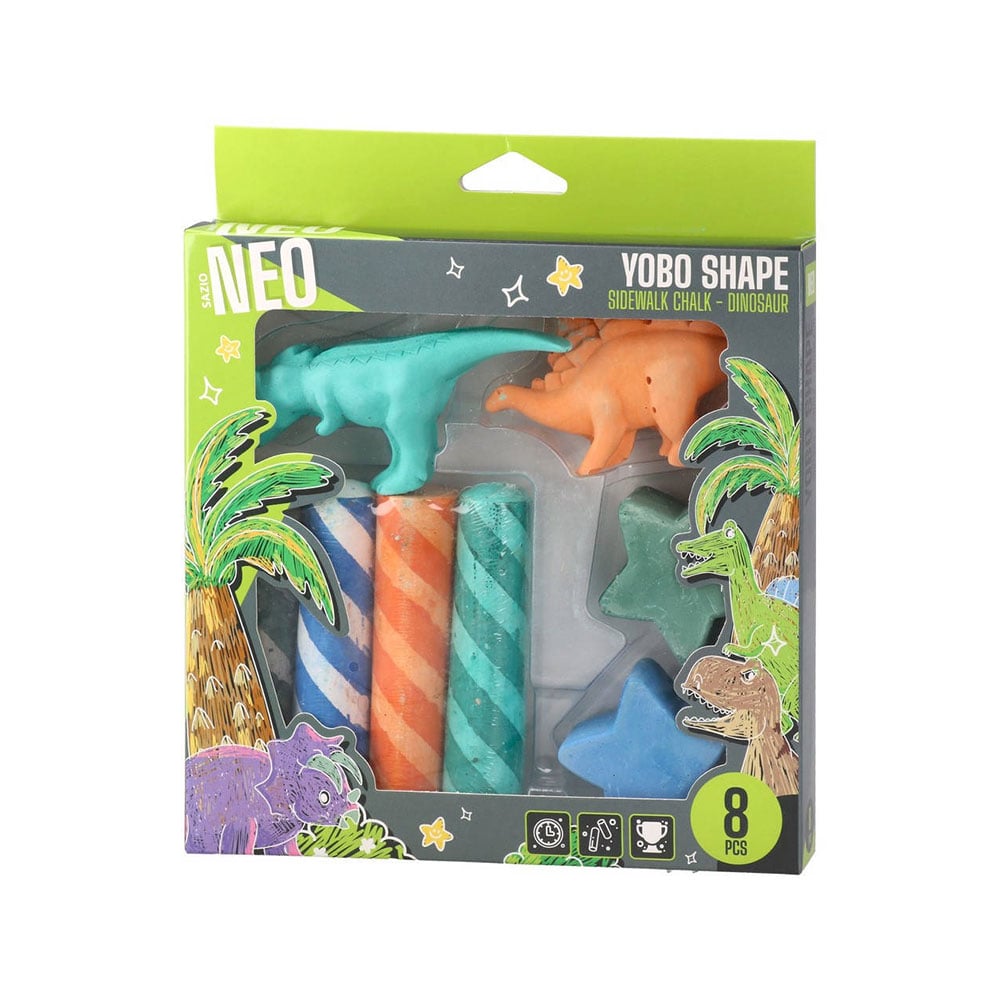 Sazio Yobo Shape Chalk, Dinosaur, 8 Pieces