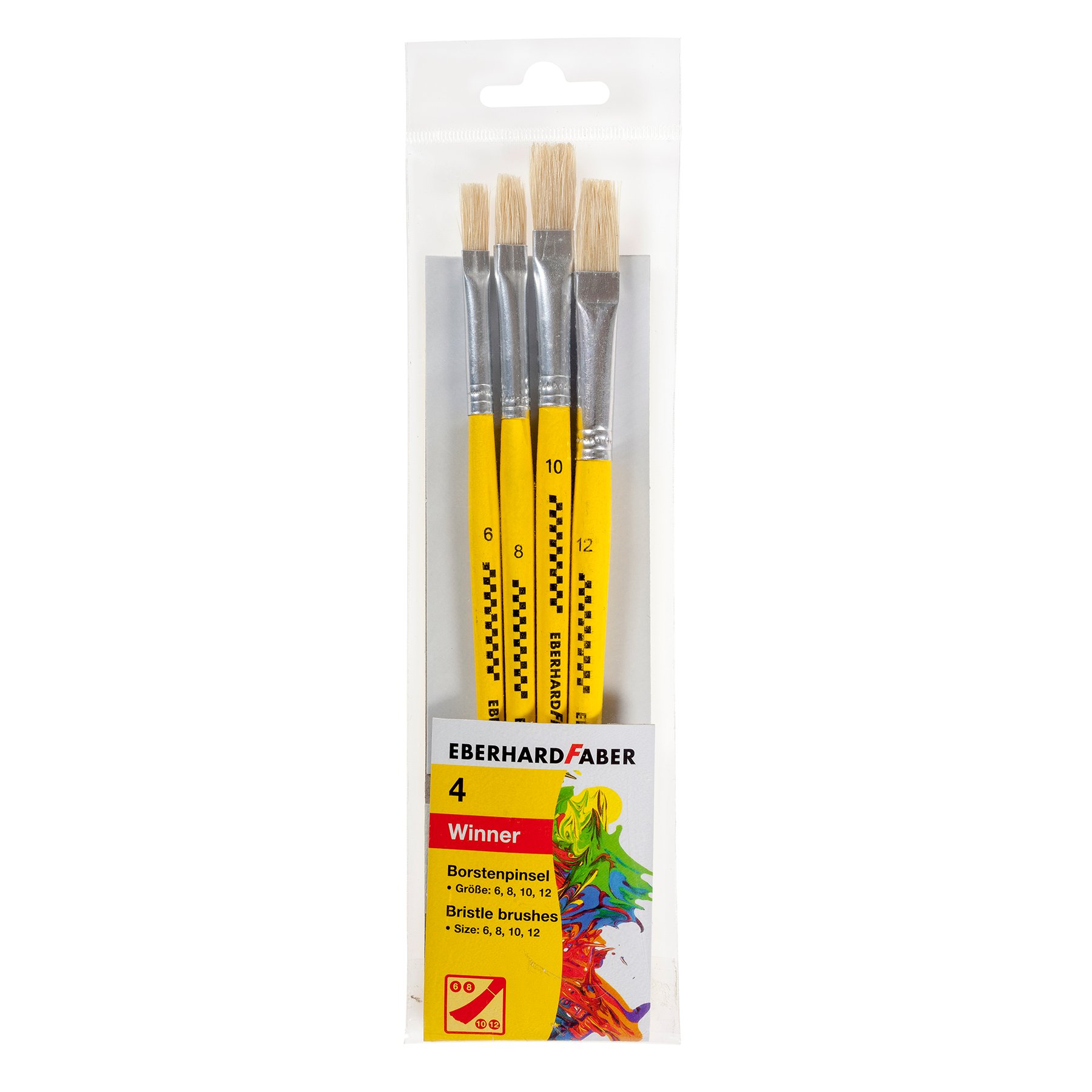 Eberhard Faber Paintbrushes, flat, No.6, 8, 10 and 12, bristle, blister