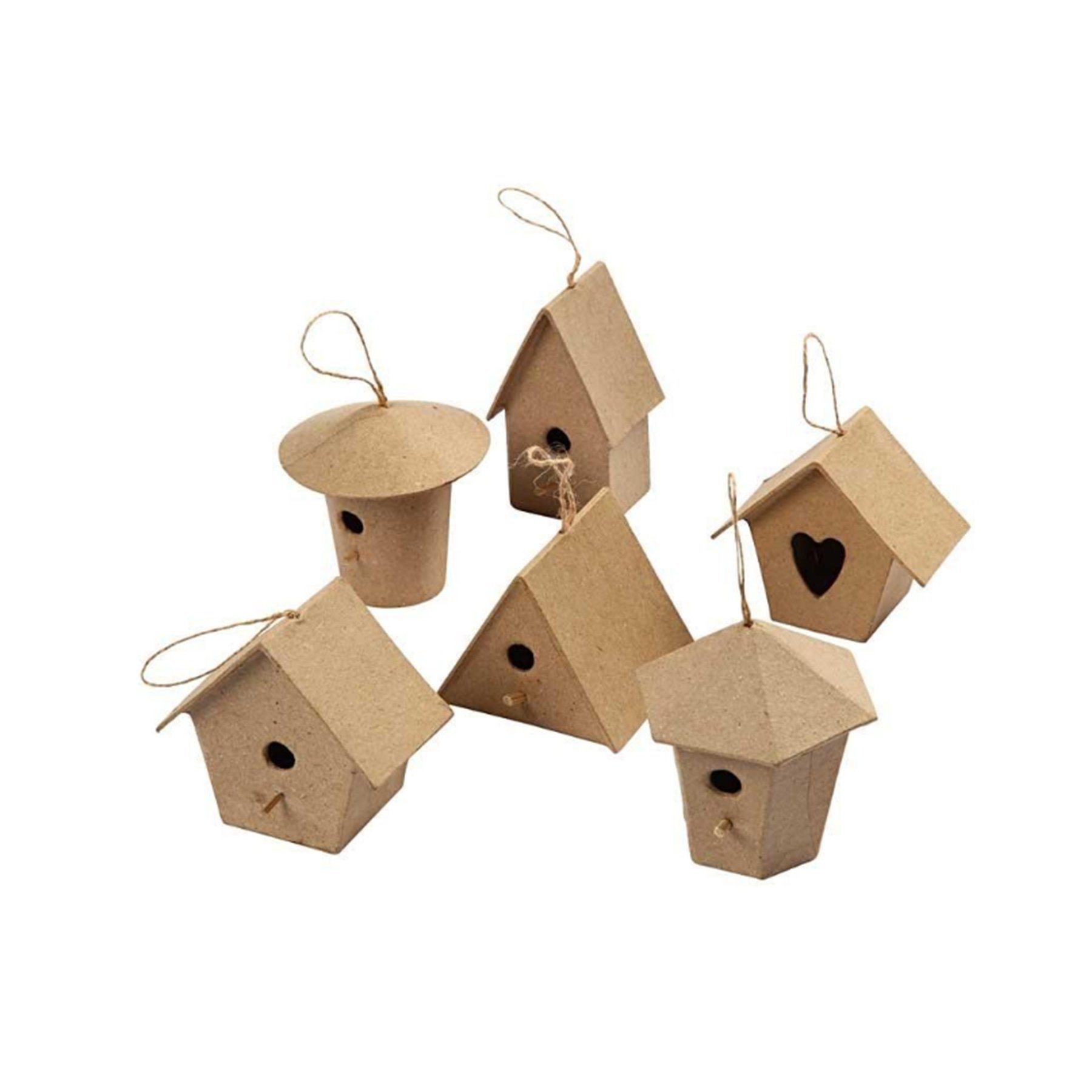 Creativ Company Papier-mache birdhouse, 6 pieces