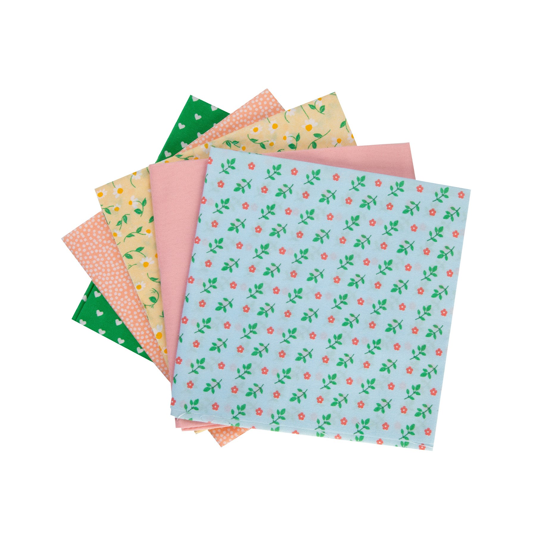 Craft ID Fabric with flowers & hearts, 100% polyester, 50 x 50 cm, 5 pcs