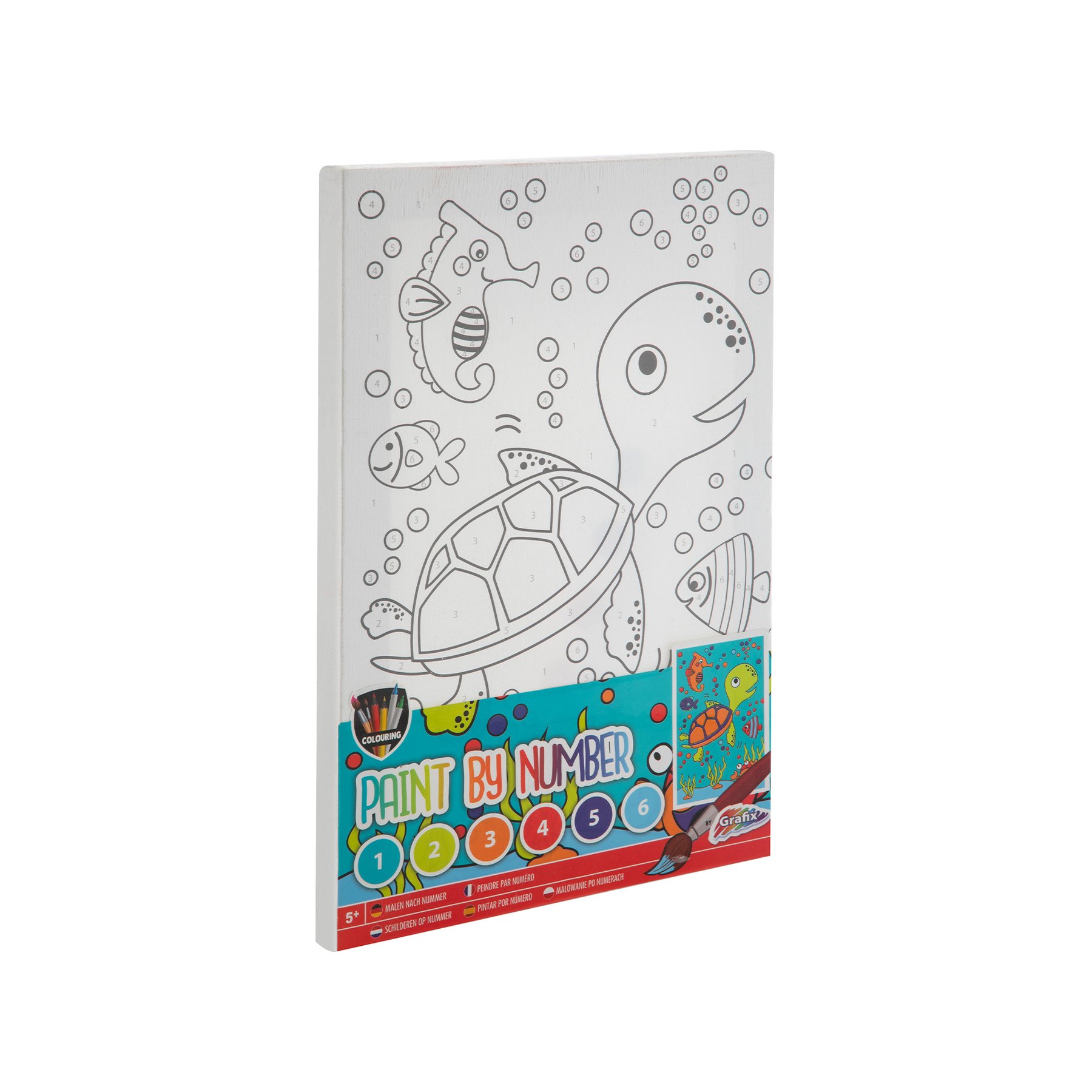 Moxy Painting Canvas Turtle, by Numbers, with Brush and Paints, 297 x 195 mm