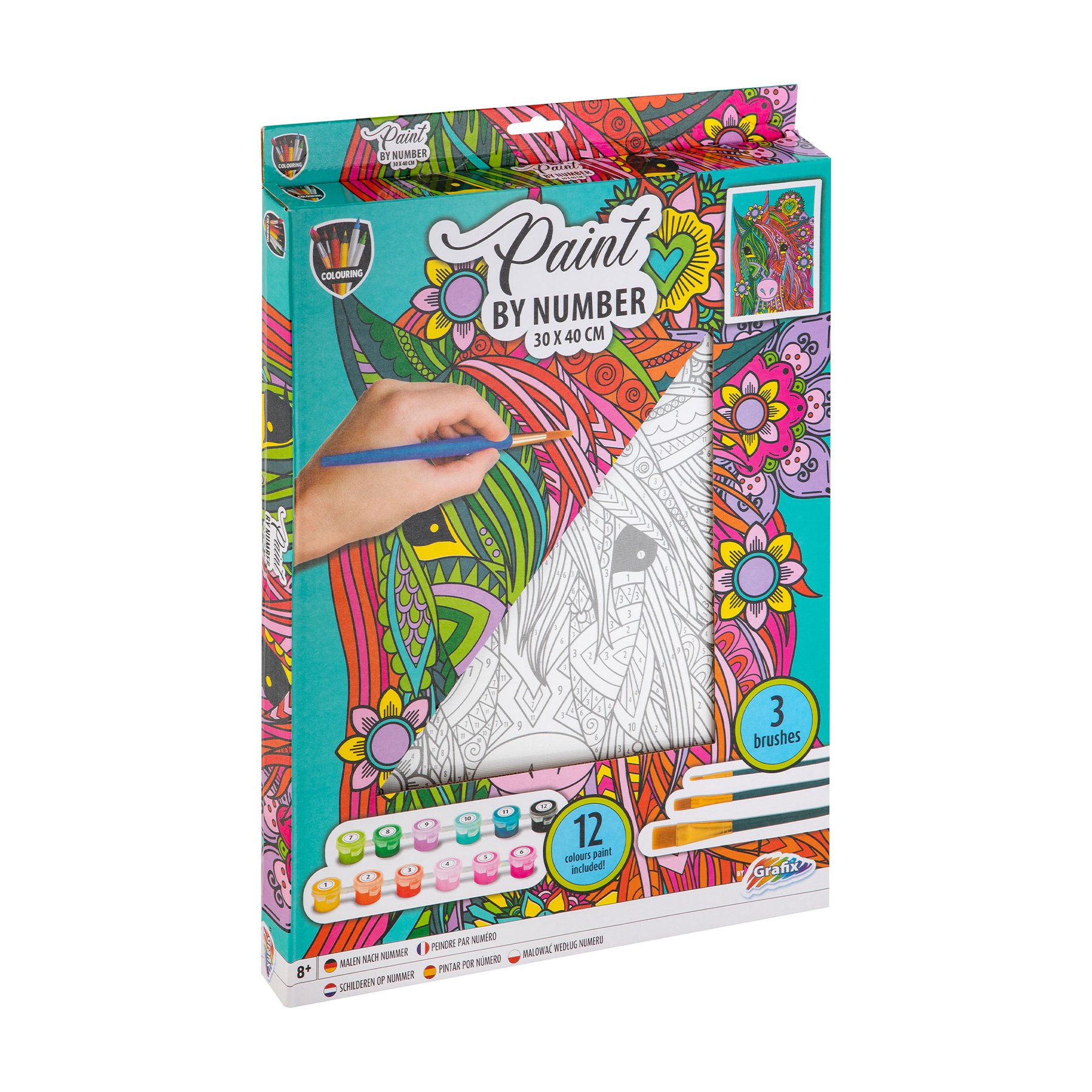 Moxy Canvas for coloring Unicorn, by numbers, with brushes and paints