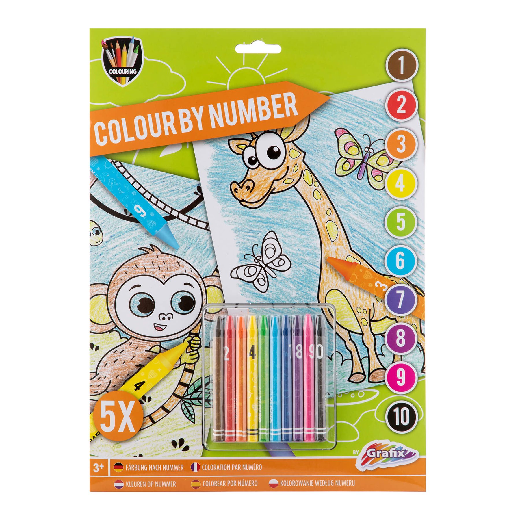 Moxy Paint by numbers kit Animals, A4, 5 sheets, with included crayons