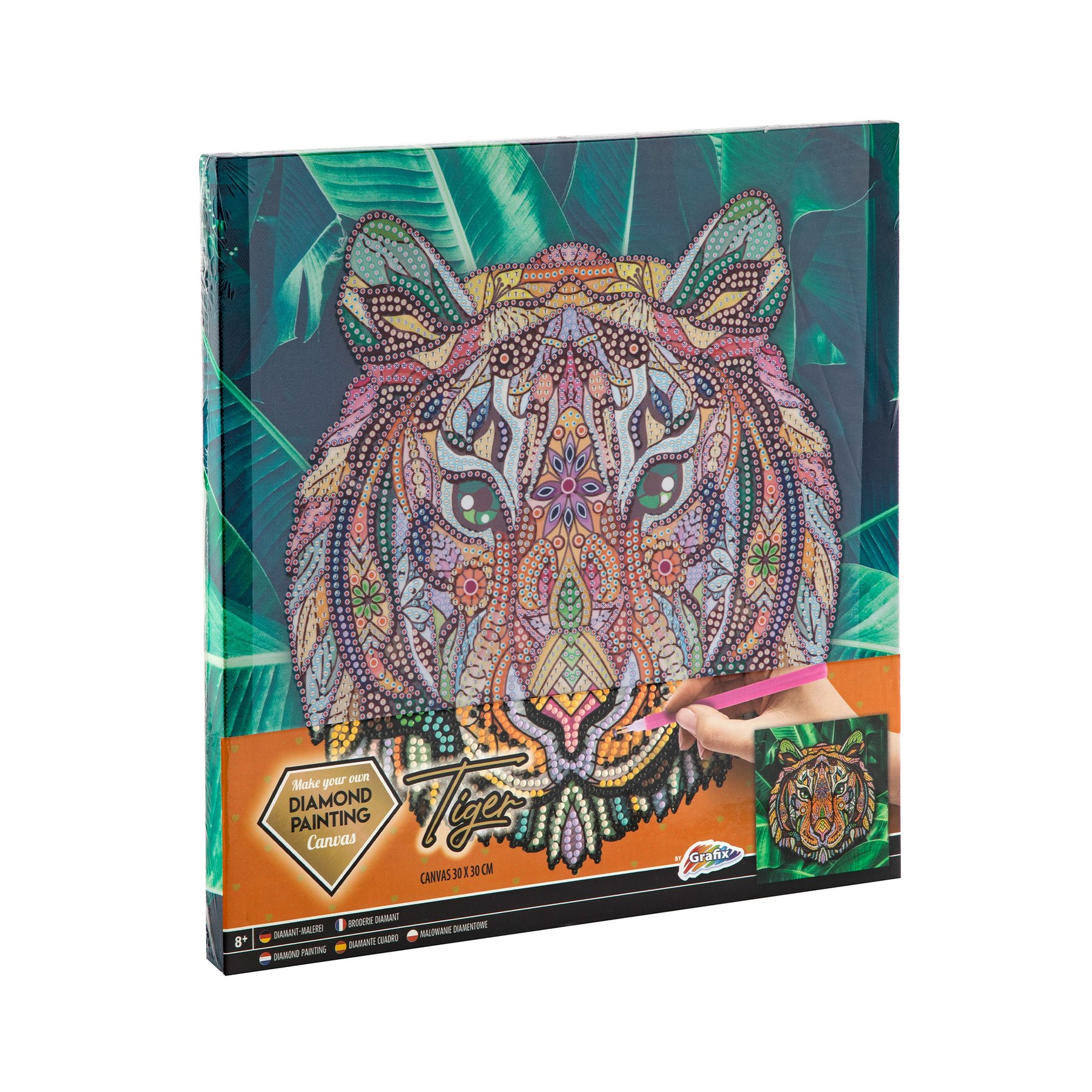 Moxy Paint by numbers canvas Tiger, with beads, 30 x 30 cm