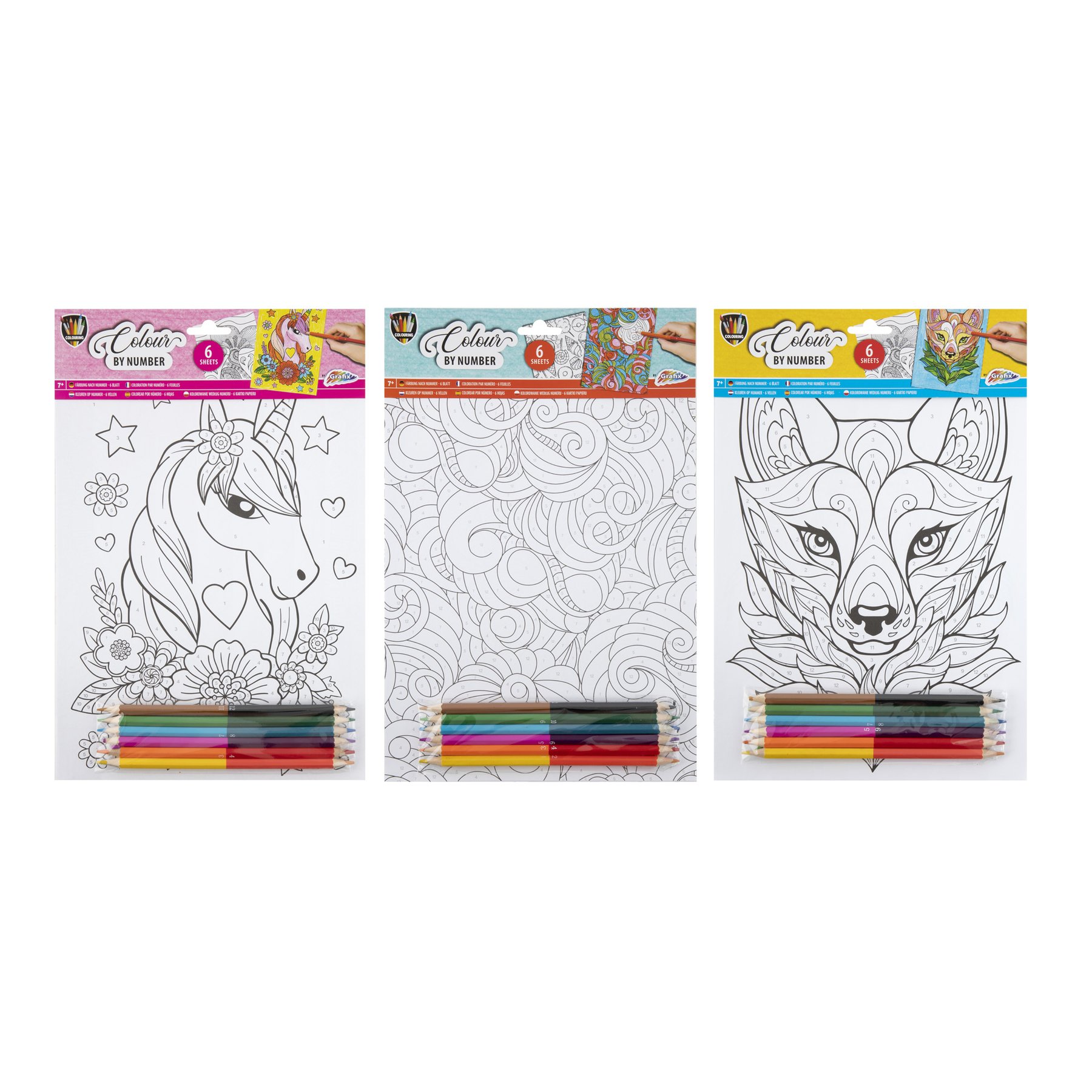 Moxy Paint by Numbers, assorted, A4, with 6 pencils, 6 sheets, 48 pieces