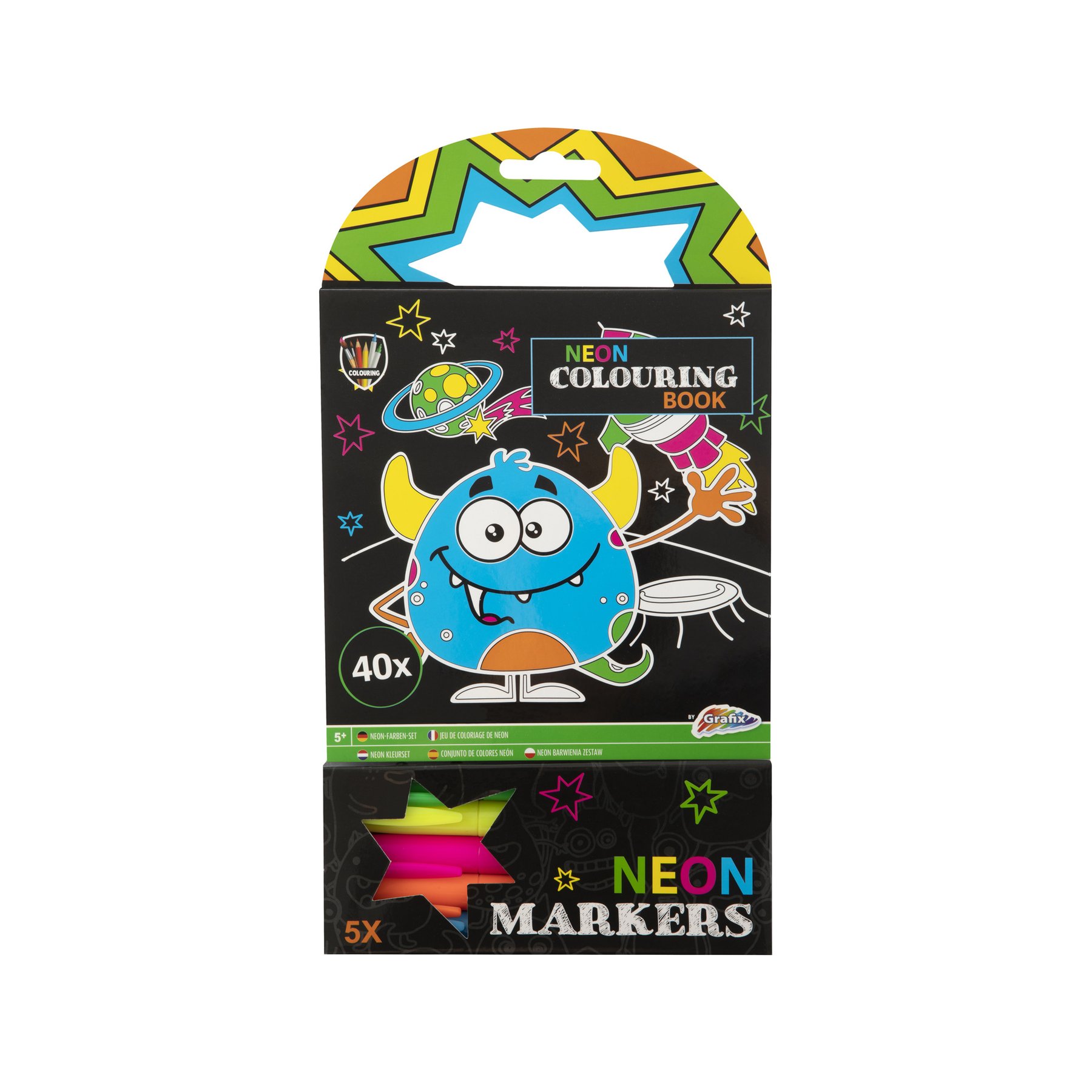 Moxy Coloring book Monsters, neon, with 5 markers, 40 sheets