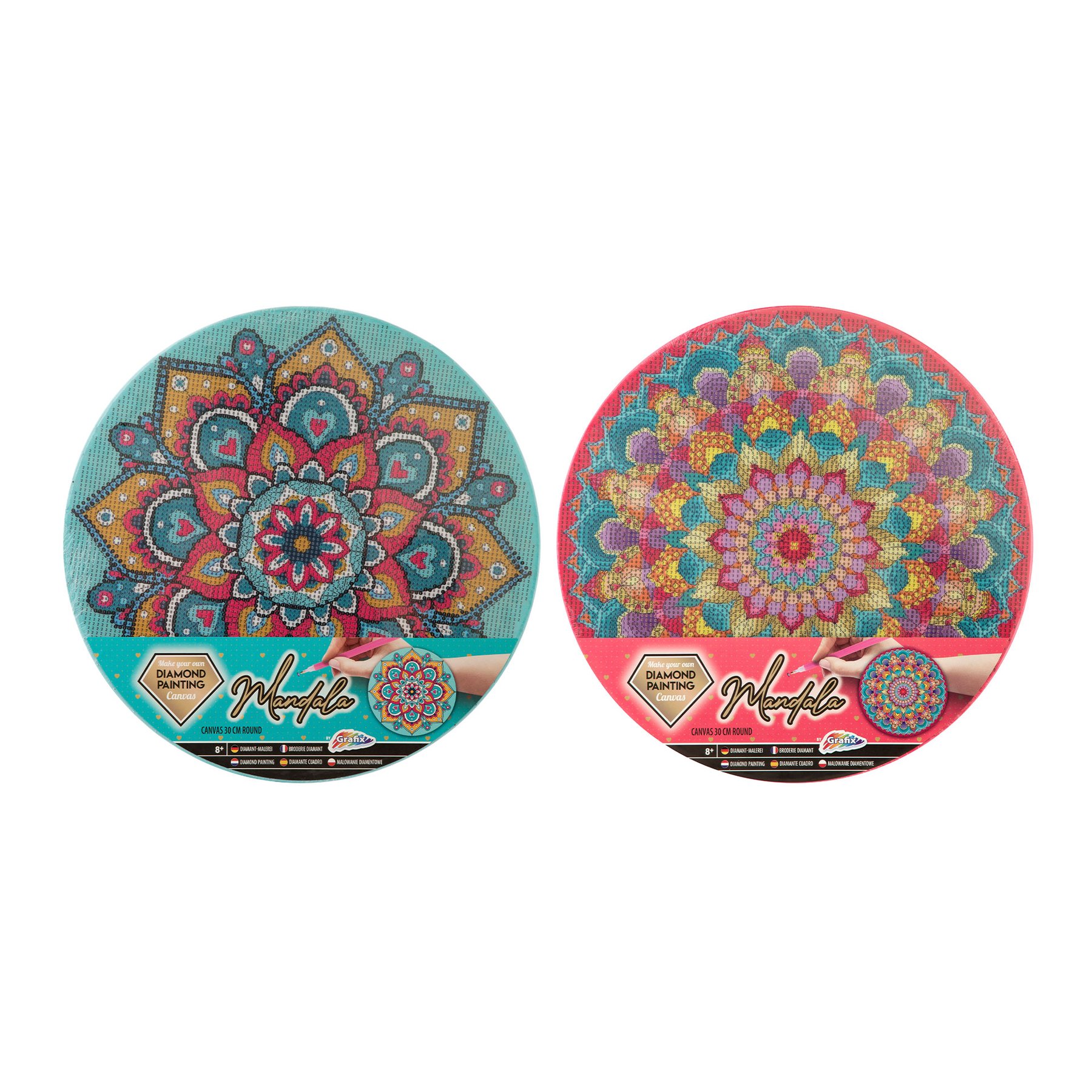 Moxy Bead painting canvas Mandala, round, assorted, 24 pcs