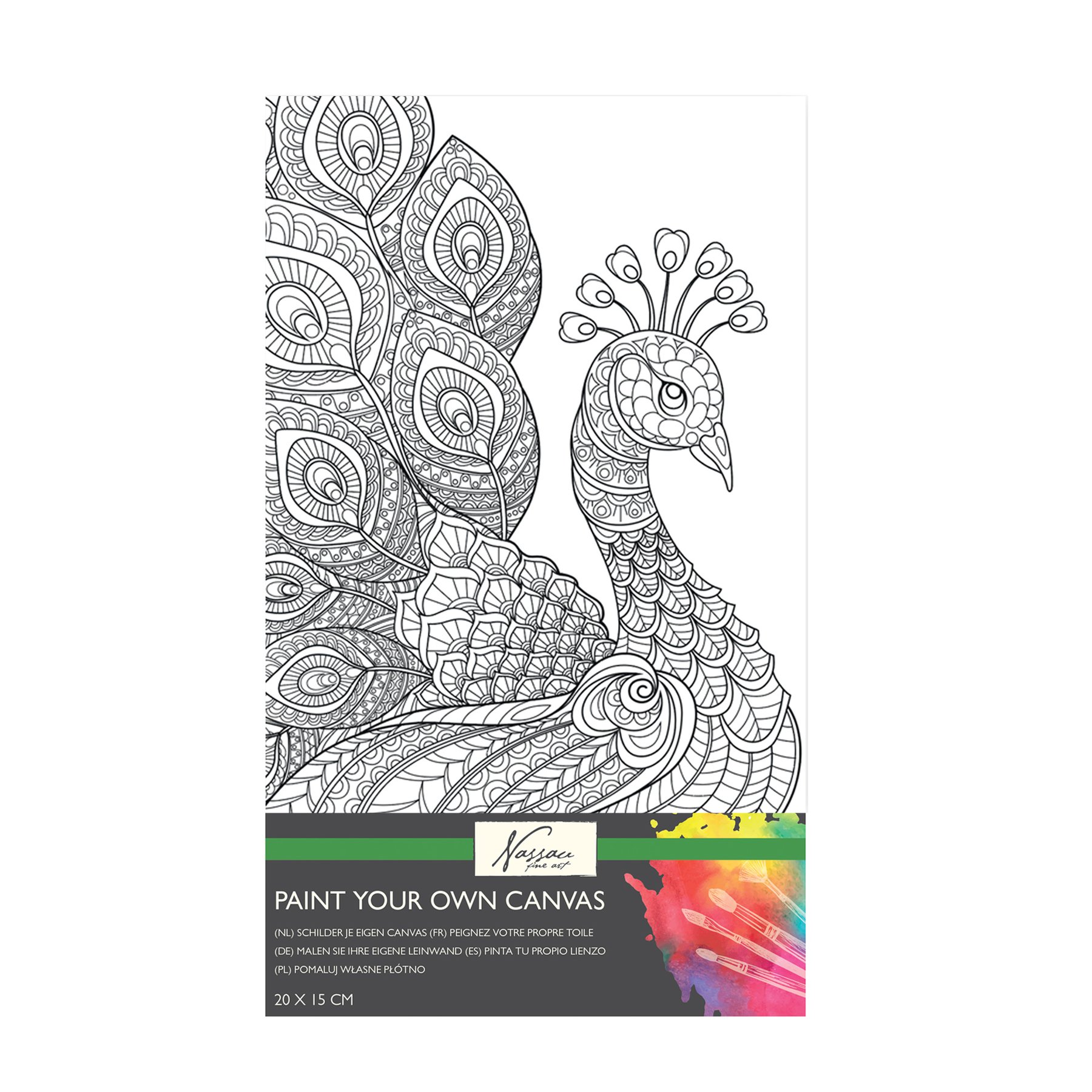 Nassau Colouring Canvas Peacock, 20 x 15 cm