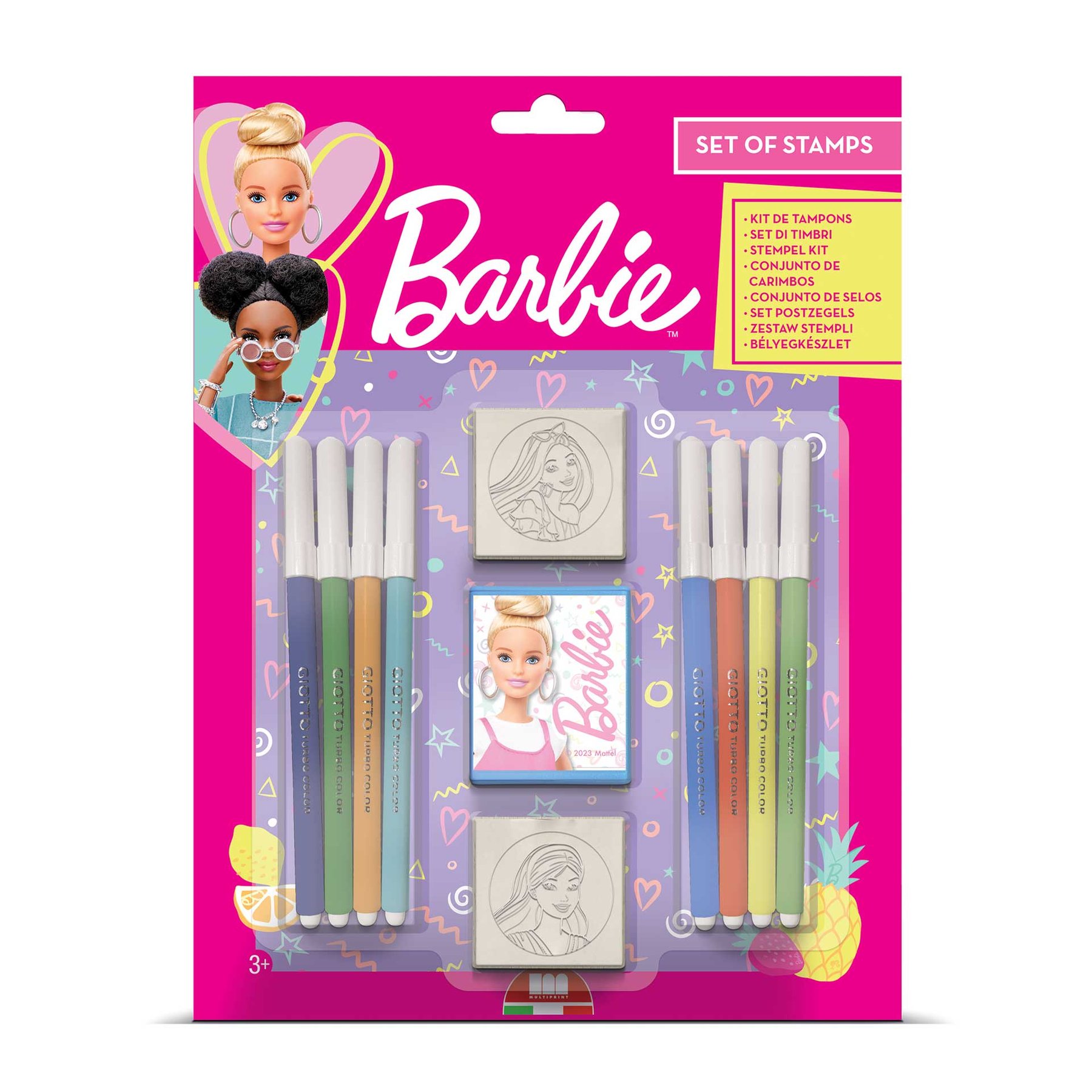 Multiprint Barbie set for girls, with 2 stamps and 8 markers