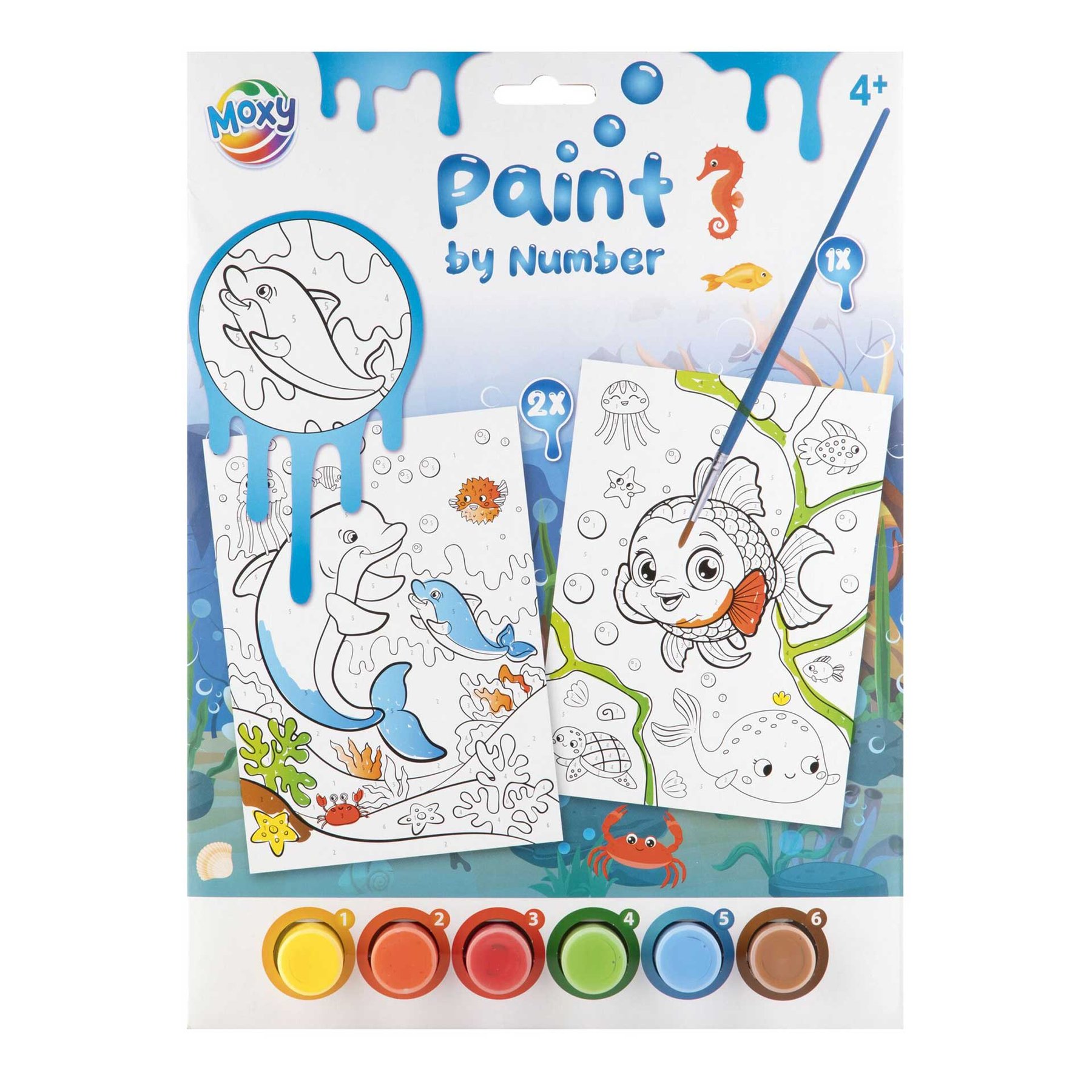 Moxy Paint by numbers Underwater World, 2xA4, with brush and 6 paints
