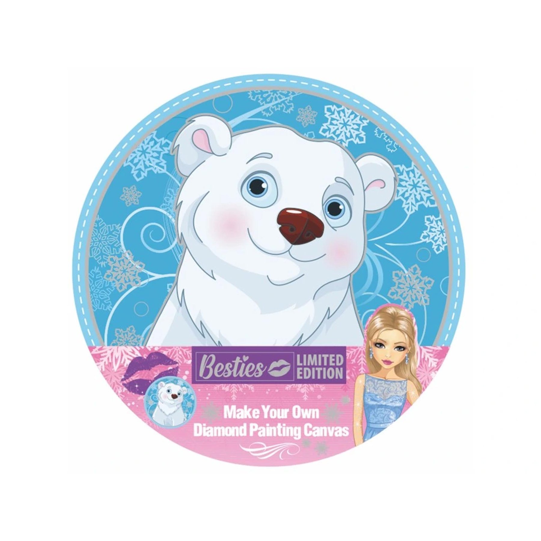 Moxy Bead painting canvas Besties – Bear, round, 30 cm